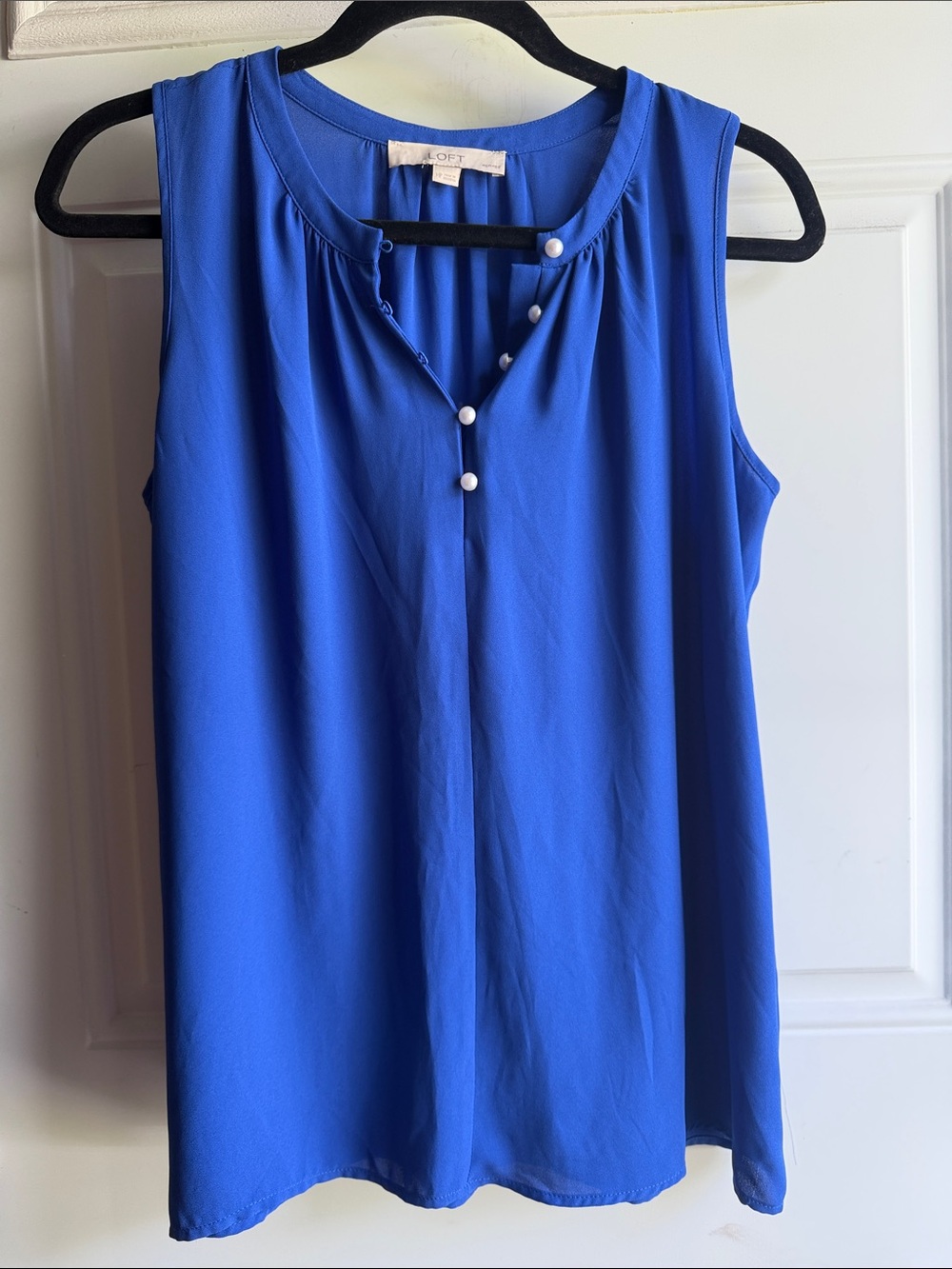 LOFT Sleeveless Button-Front Camisole in Royal Blue, medium petite.